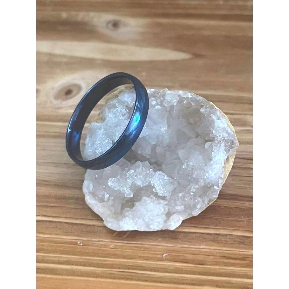 New Blue Titanium Ring Band -4mm Width Polished Band Unisex -Gift-Classic Size 9